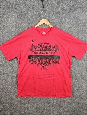 Ring of Fire California Republic Bear & Roses Graphic Tee - Red